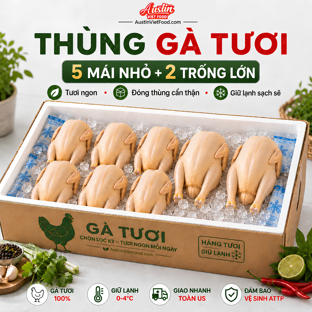 Thùng Gà Tươi Mix – 5 Mái Nhỏ + 2 Trống Lớn